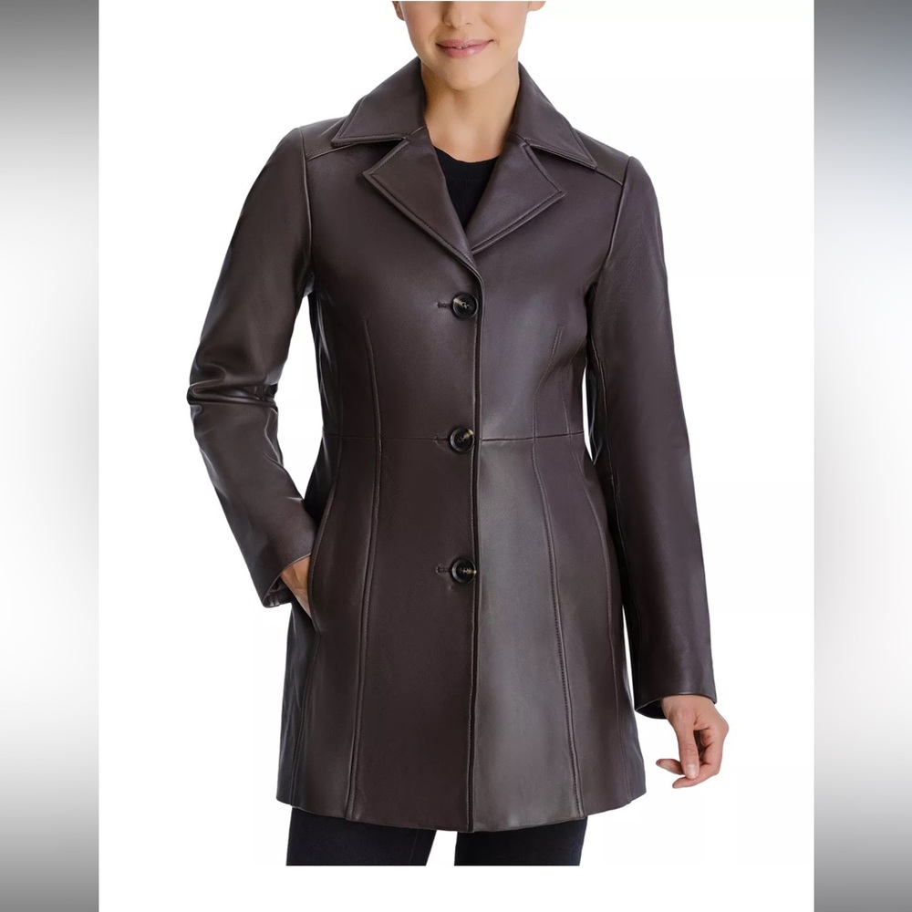 Anne Klein Leather Jacket in Chocolate (small)